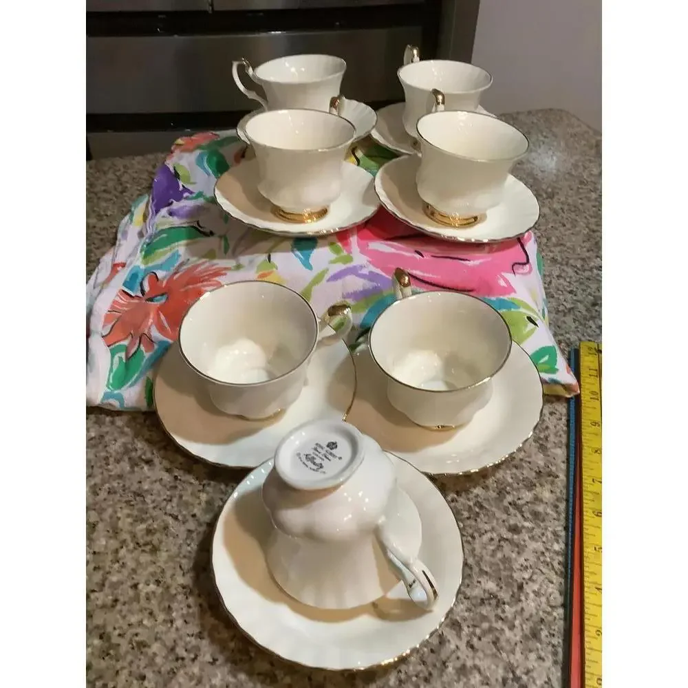 Royal Albert White and Gold Affinity Bone China Teacup Set - Scalloped Edge